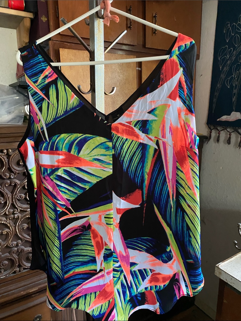 Worthington Black Multicolor Tropical Print V-Neck Camisole